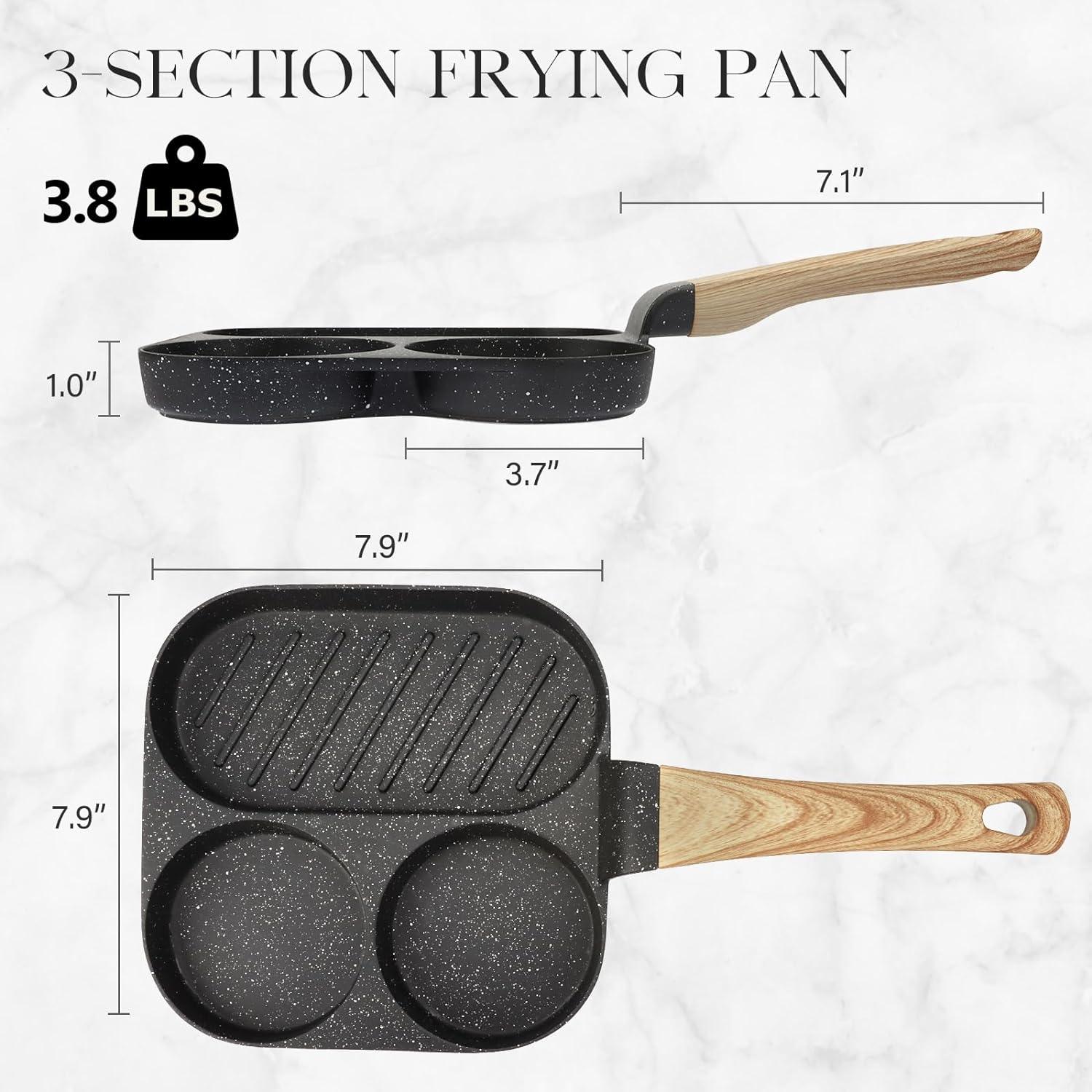 GiPP Egg Frying Pan, Pancake Pan Granite Nonstick 3 Hole Frying Egg Omelette Skillet for Breakfast - GiPP Kitchenware