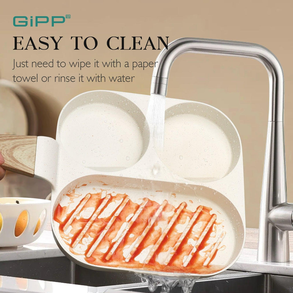 GiPP Egg Frying Pan, Pancake Pan Granite Nonstick 3 Hole Frying Egg Omelette Skillet for Breakfast - GiPP Kitchenware