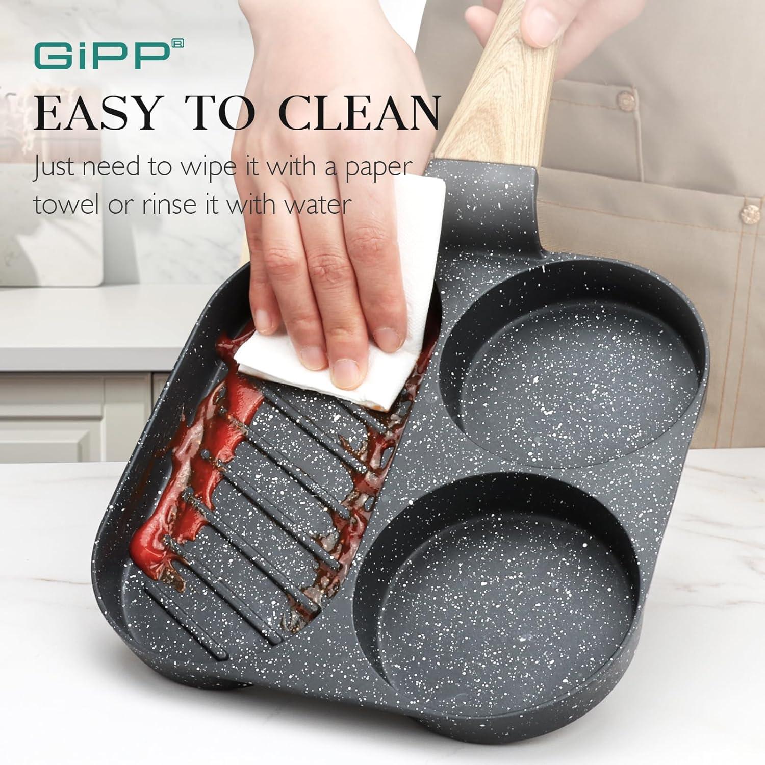 GiPP Egg Frying Pan, Pancake Pan Granite Nonstick 3 Hole Frying Egg Omelette Skillet for Breakfast - GiPP Kitchenware