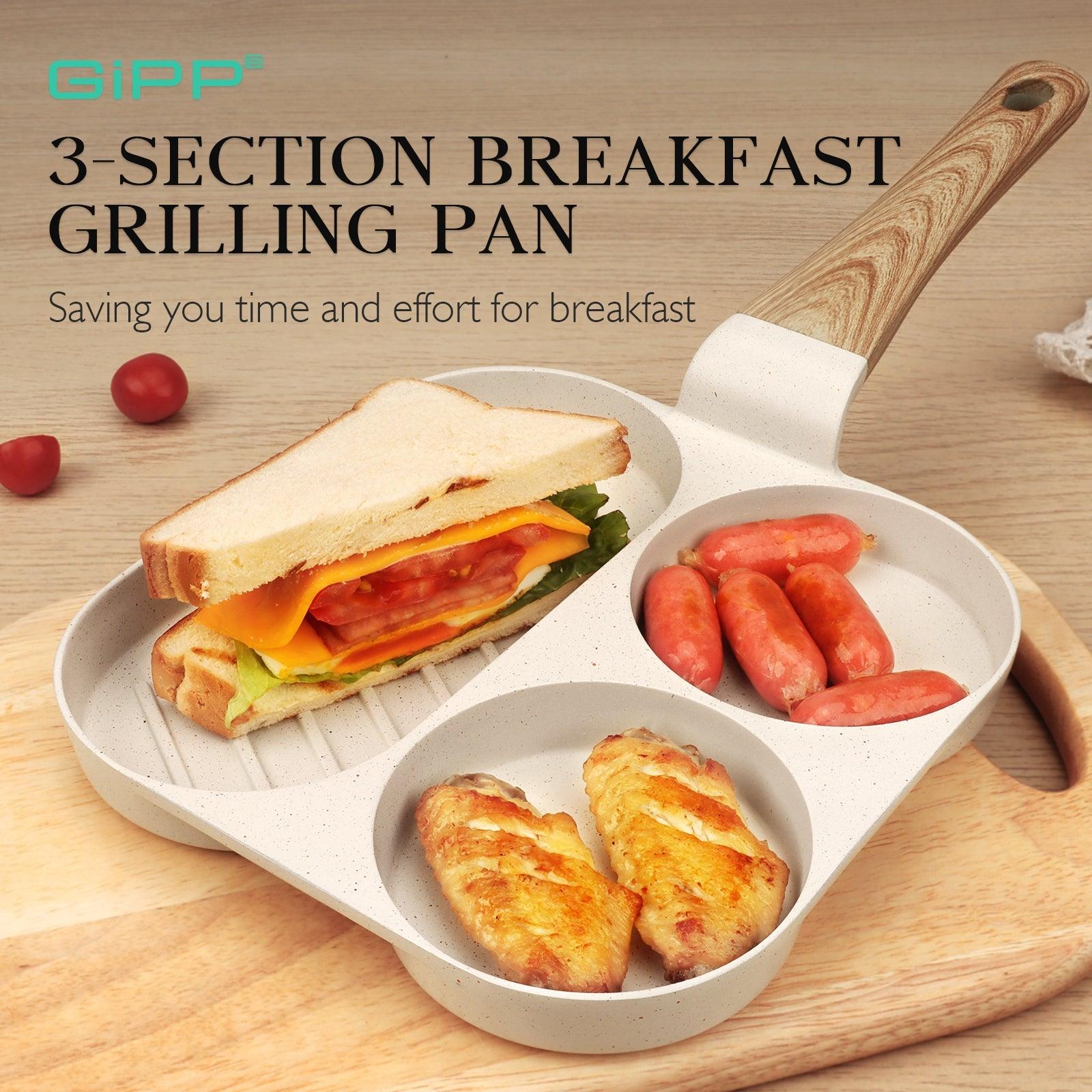 GiPP Egg Frying Pan, Pancake Pan Granite Nonstick 3 Hole Frying Egg Omelette Skillet for Breakfast - GiPP Kitchenware