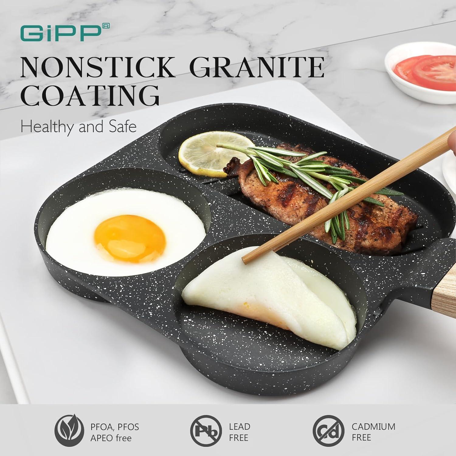 GiPP Egg Frying Pan, Pancake Pan Granite Nonstick 3 Hole Frying Egg Omelette Skillet for Breakfast - GiPP Kitchenware