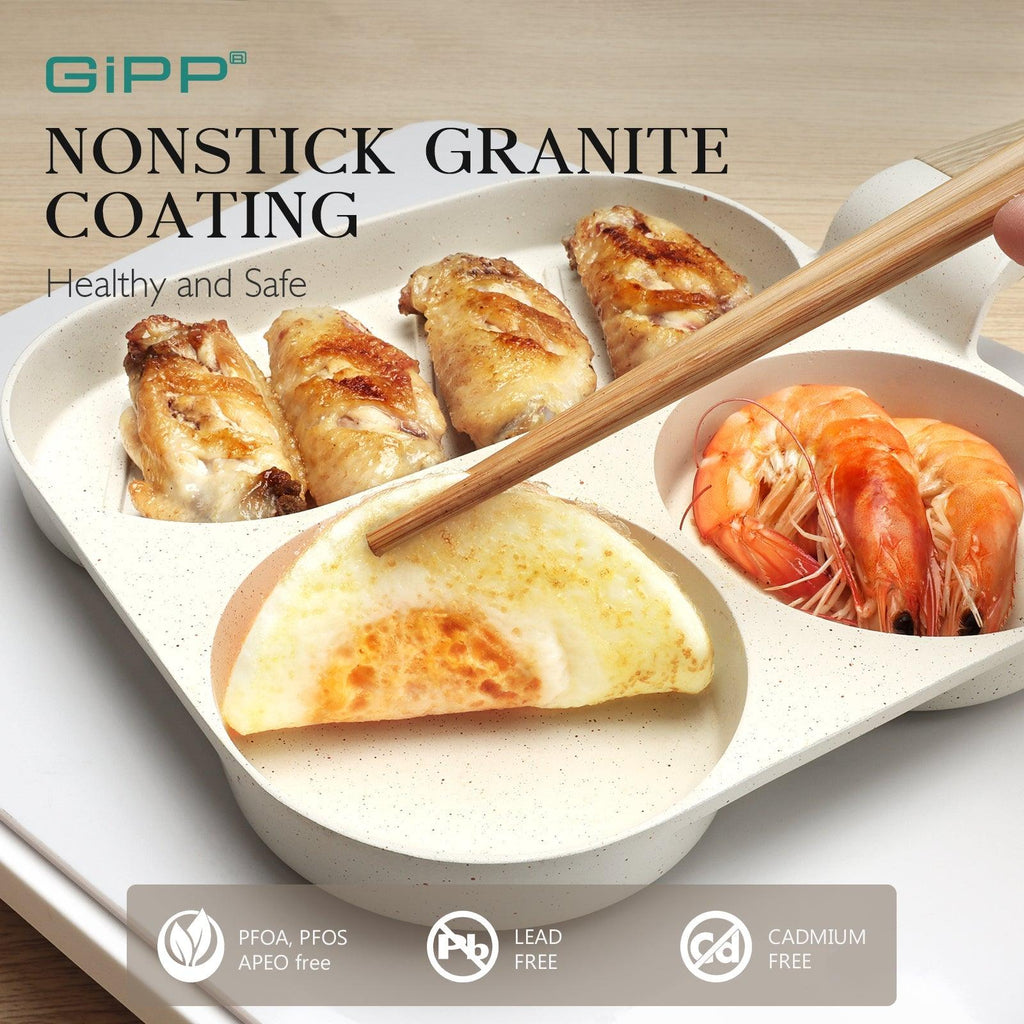 GiPP Egg Frying Pan, Pancake Pan Granite Nonstick 3 Hole Frying Egg Omelette Skillet for Breakfast - GiPP Kitchenware