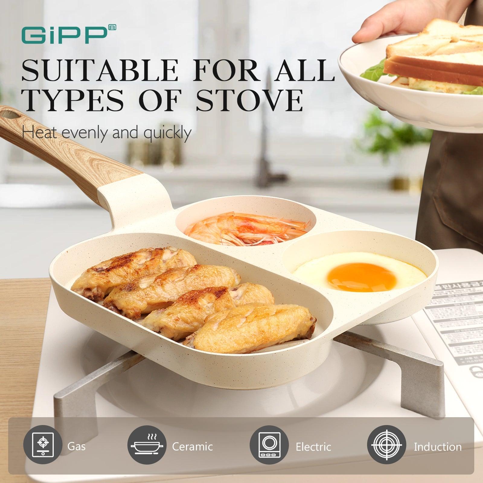 GiPP Egg Frying Pan, Pancake Pan Granite Nonstick 3 Hole Frying Egg Omelette Skillet for Breakfast - GiPP Kitchenware