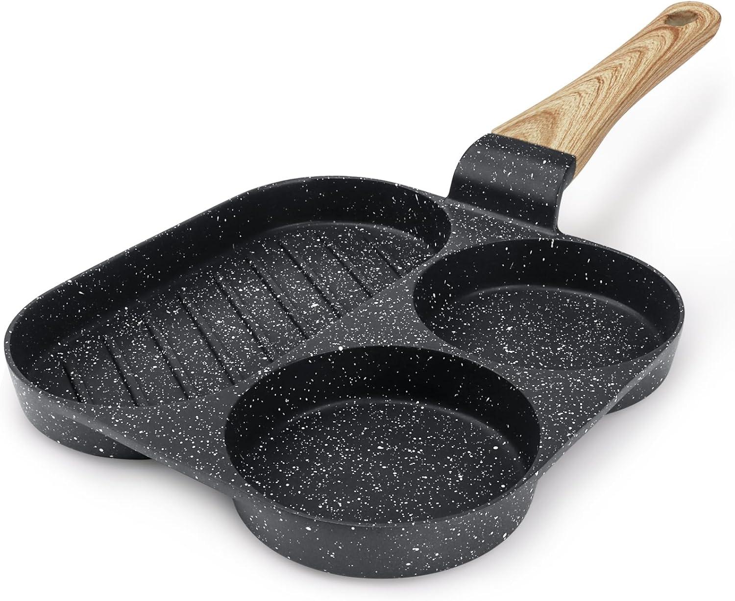 GiPP Egg Frying Pan, Pancake Pan Granite Nonstick 3 Hole Frying Egg Omelette Skillet for Breakfast - GiPP Kitchenware