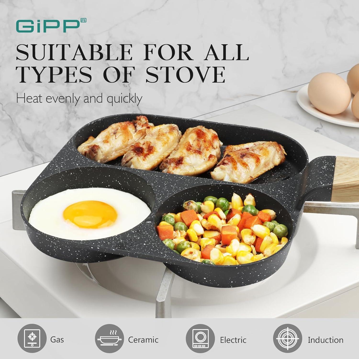 GiPP Egg Frying Pan, Pancake Pan Granite Nonstick 3 Hole Frying Egg Omelette Skillet for Breakfast - GiPP Kitchenware