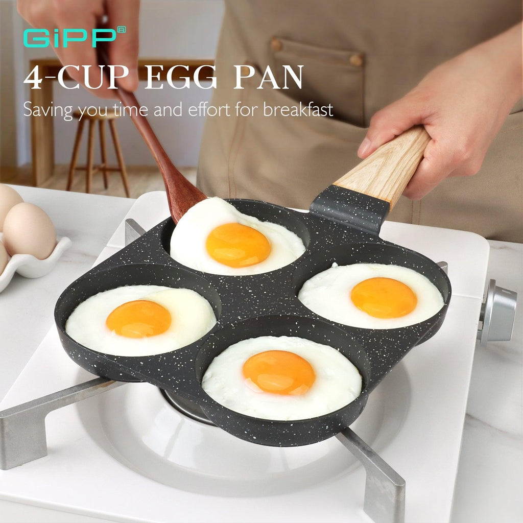 GiPP Egg Pan Omelette Pan, 4-Cup Nonstick Granite Omelette Skillet - Pancake Pan Suitable for Gas Stove & Induction Cookware - GiPP Kitchenware