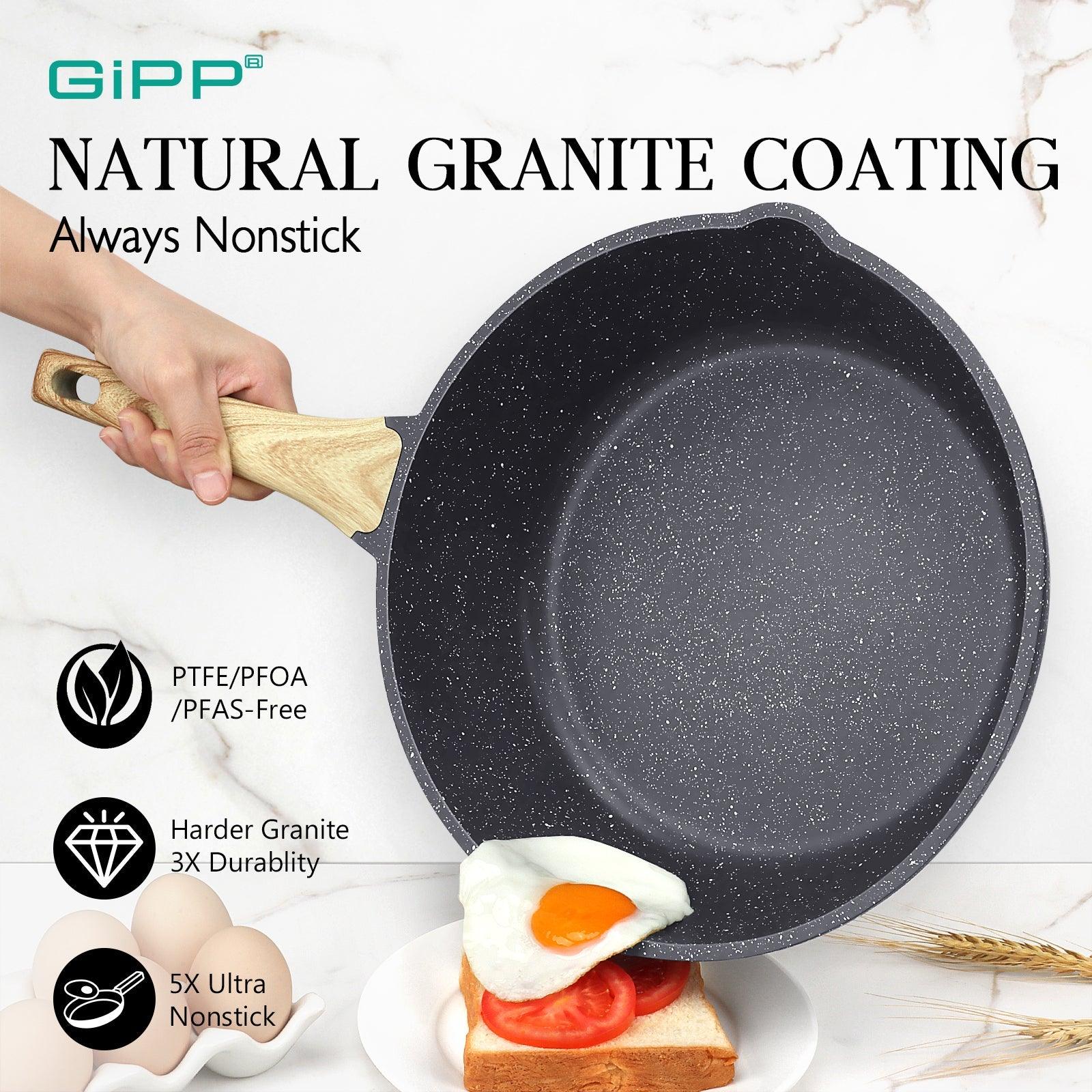 GiPP Nonstick Deep Frying Pan - 11 Inch Saute Pan with Lid Granite Induction Cookware, 4.5Qt Non Stick Working Pan Skillet, PFOA PFOS APEO Free, White - GiPP Kitchenware