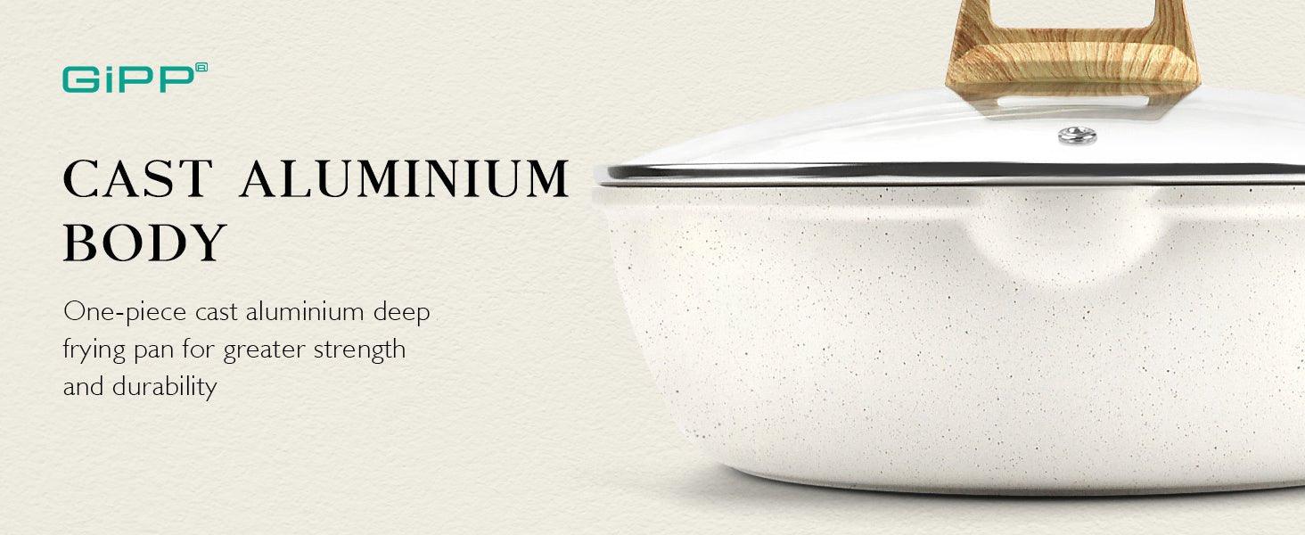 GiPP Nonstick Deep Frying Pan - 11 Inch Saute Pan with Lid Granite Induction Cookware, 4.5Qt Non Stick Working Pan Skillet, PFOA PFOS APEO Free, White - GiPP Kitchenware