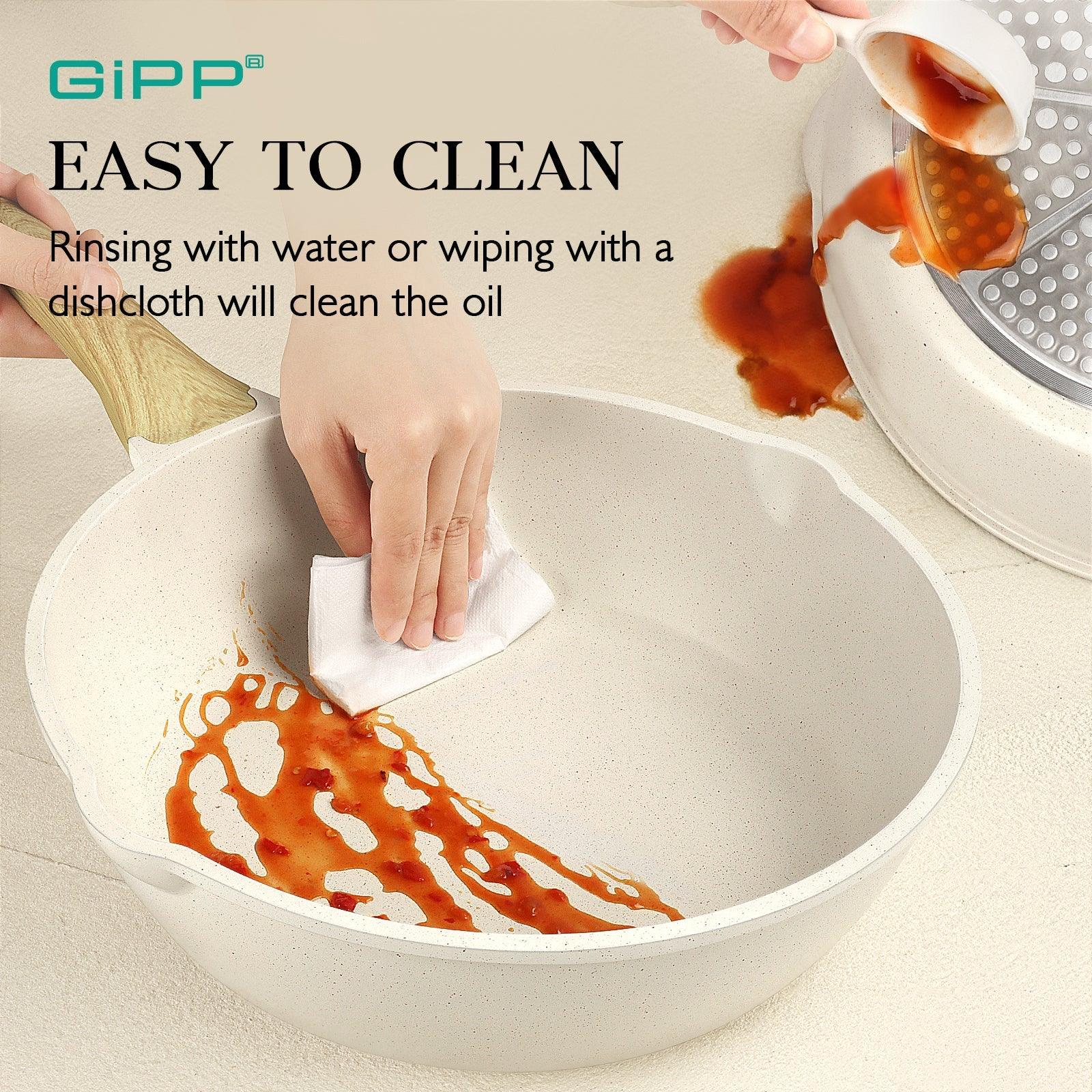 GiPP Nonstick Deep Frying Pan - 11 Inch Saute Pan with Lid Granite Induction Cookware, 4.5Qt Non Stick Working Pan Skillet, PFOA PFOS APEO Free, White - GiPP Kitchenware