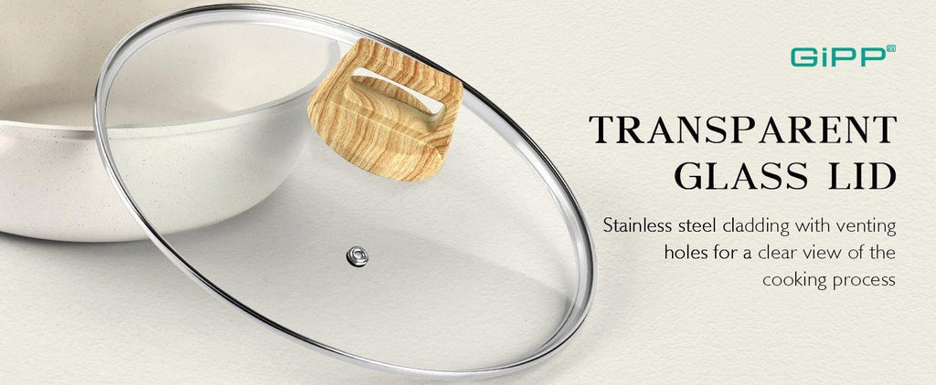 GiPP Nonstick Deep Frying Pan - 11 Inch Saute Pan with Lid Granite Induction Cookware, 4.5Qt Non Stick Working Pan Skillet, PFOA PFOS APEO Free, White - GiPP Kitchenware