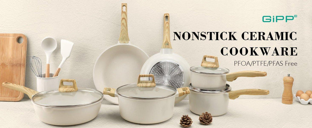 GiPP Nonstick Deep Frying Pan - 11 Inch Saute Pan with Lid Granite Induction Cookware, 4.5Qt Non Stick Working Pan Skillet, PFOA PFOS APEO Free, White - GiPP Kitchenware