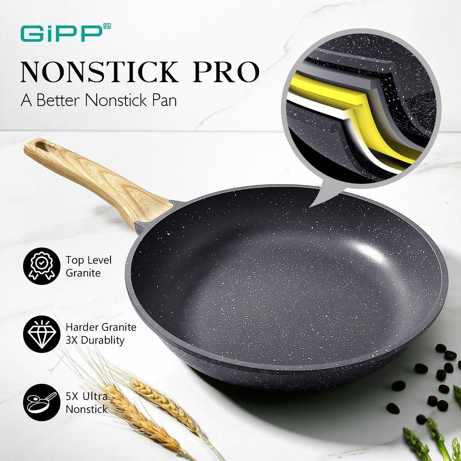 GiPP Nonstick Frying Pan Skillet Set- 8"&9.5"&11" Granite Non Stick Pans, Omelette Pan with Heat-Resistant Handle, Compatible with All Stovetops, PFOA Free - GiPP Kitchenware
