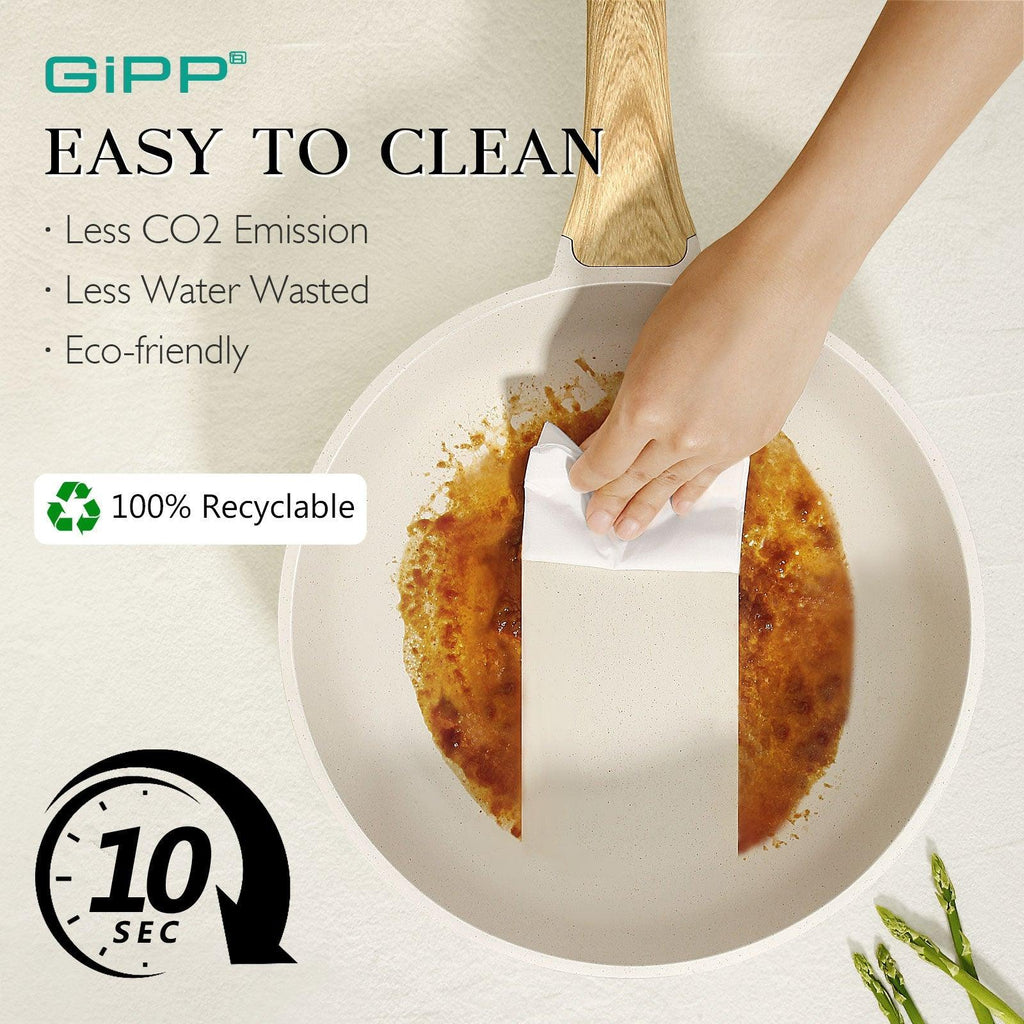 GiPP Nonstick Frying Pan Skillet with Lid- 8"/9.5"/11" Granite Non Stick Pans, Omelette Pan with Heat-Resistant Handle, Compatible with All Stovetops, PFOA Free - GiPP Kitchenware