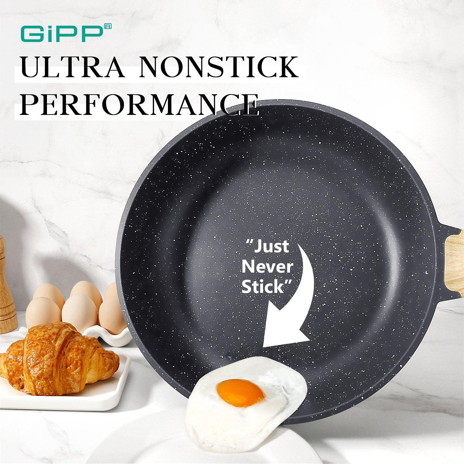 GiPP Nonstick Frying Pan Skillet with Lid- 8"/9.5"/11" Granite Non Stick Pans, Omelette Pan with Heat-Resistant Handle, Compatible with All Stovetops, PFOA Free - GiPP Kitchenware