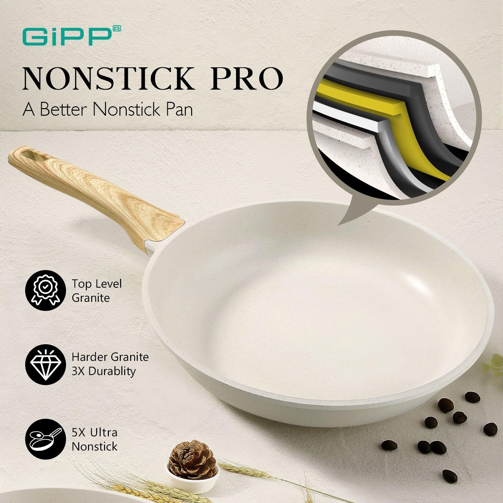 GiPP Nonstick Frying Pan Skillet with Lid- 8"/9.5"/11" Granite Non Stick Pans, Omelette Pan with Heat-Resistant Handle, Compatible with All Stovetops, PFOA Free - GiPP Kitchenware