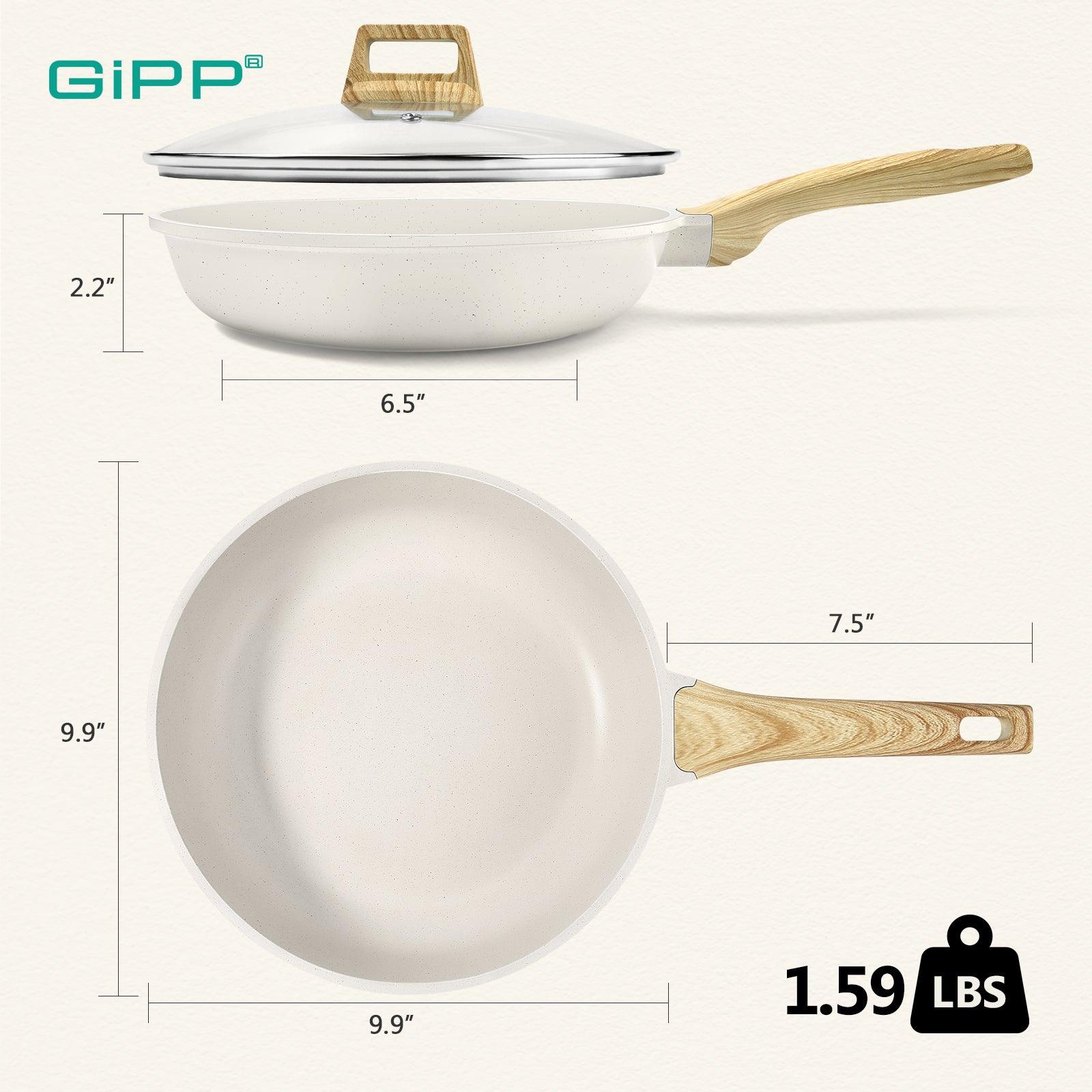 GiPP Nonstick Frying Pan Skillet with Lid- 8"/9.5"/11" Granite Non Stick Pans, Omelette Pan with Heat-Resistant Handle, Compatible with All Stovetops, PFOA Free - GiPP Kitchenware