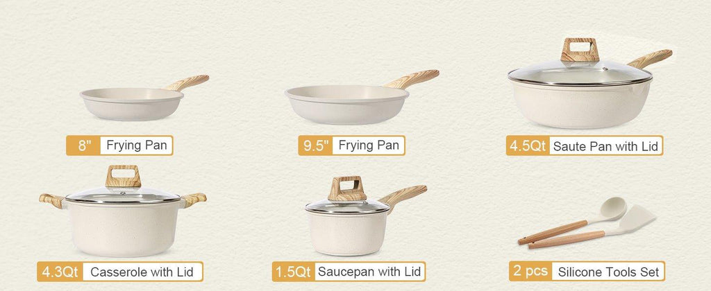 GiPP Pots and Pans Set Non Stick - 10 Pcs White Granite Kitchen Cookware Sets Nonstick Induction Cookware Cooking Pan Set with Frying Pans, Saucepans and Silicone Utensils, PFOS & PFOA Free - GiPP Kitchenware
