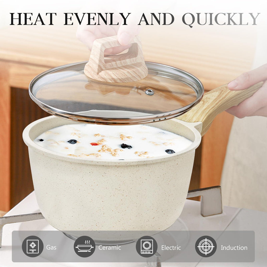 GiPP Pots and Pans Set Non Stick - 10 Pcs White Granite Kitchen Cookware Sets Nonstick Induction Cookware Cooking Pan Set with Frying Pans, Saucepans and Silicone Utensils, PFOS & PFOA Free - GiPP Kitchenware