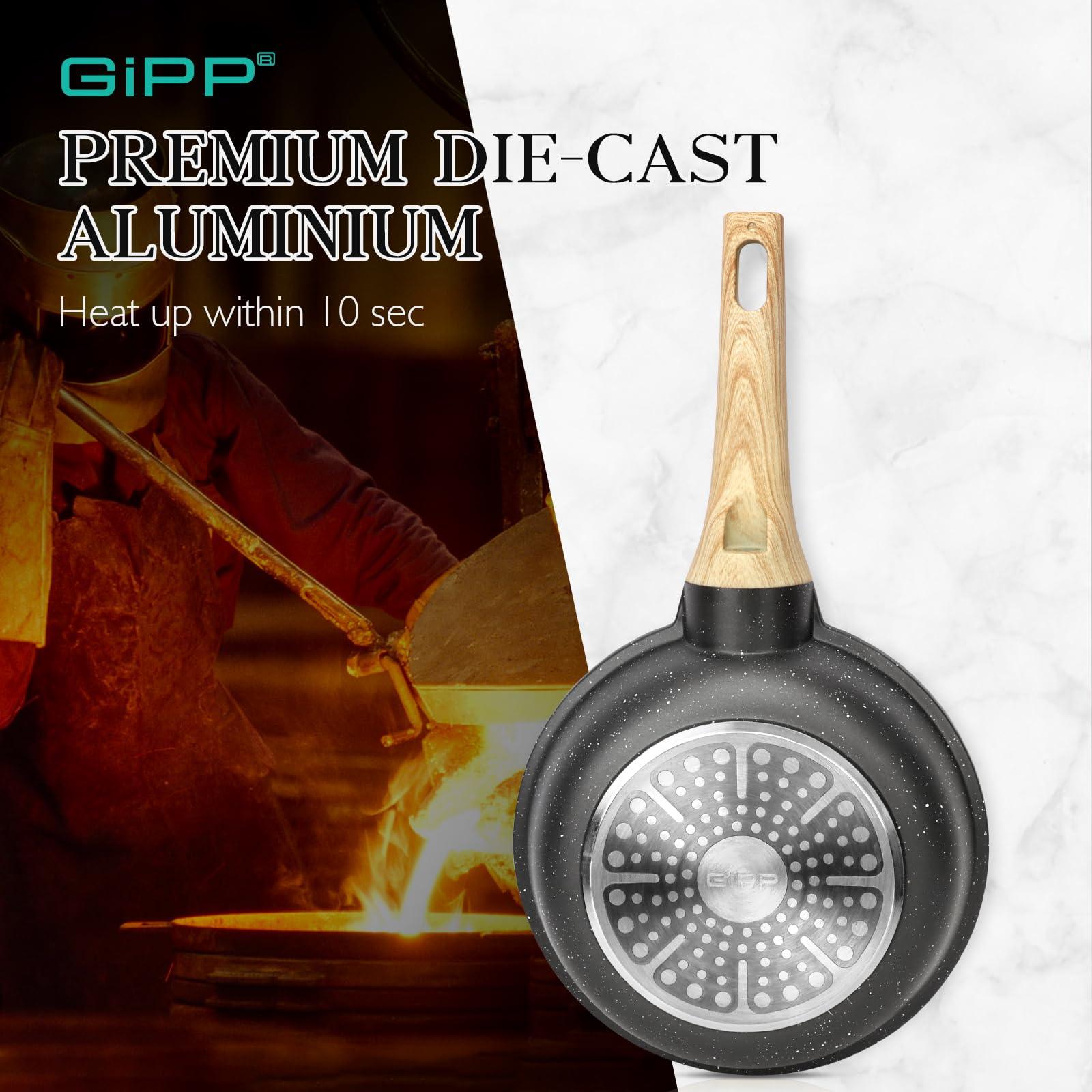 GiPP Pots and Pans Set Non Stick - 10 Pcs White Granite Kitchen Cookware Sets Nonstick Induction Cookware Cooking Pan Set with Frying Pans, Saucepans and Silicone Utensils, PFOS & PFOA Free - GiPP Kitchenware