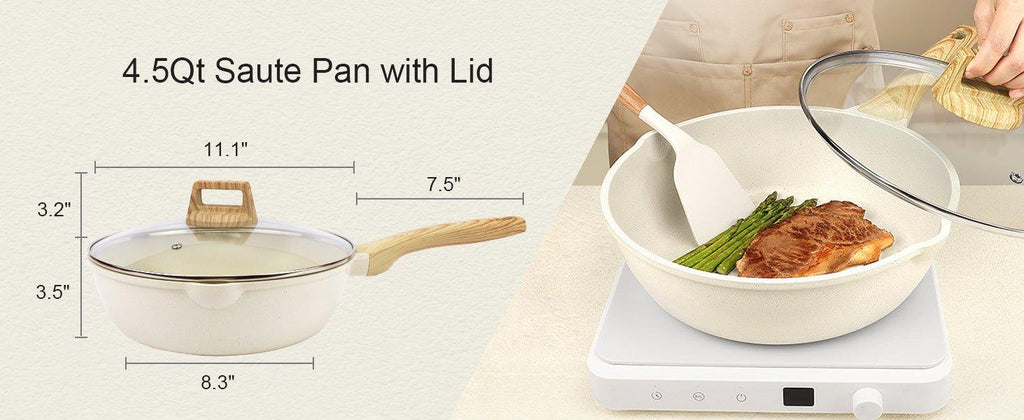 GiPP Pots and Pans Set Non Stick - 10 Pcs White Granite Kitchen Cookware Sets Nonstick Induction Cookware Cooking Pan Set with Frying Pans, Saucepans and Silicone Utensils, PFOS & PFOA Free - GiPP Kitchenware