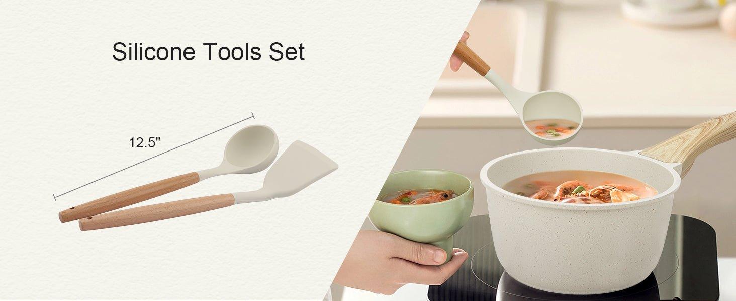 GiPP Pots and Pans Set Non Stick - 10 Pcs White Granite Kitchen Cookware Sets Nonstick Induction Cookware Cooking Pan Set with Frying Pans, Saucepans and Silicone Utensils, PFOS & PFOA Free - GiPP Kitchenware