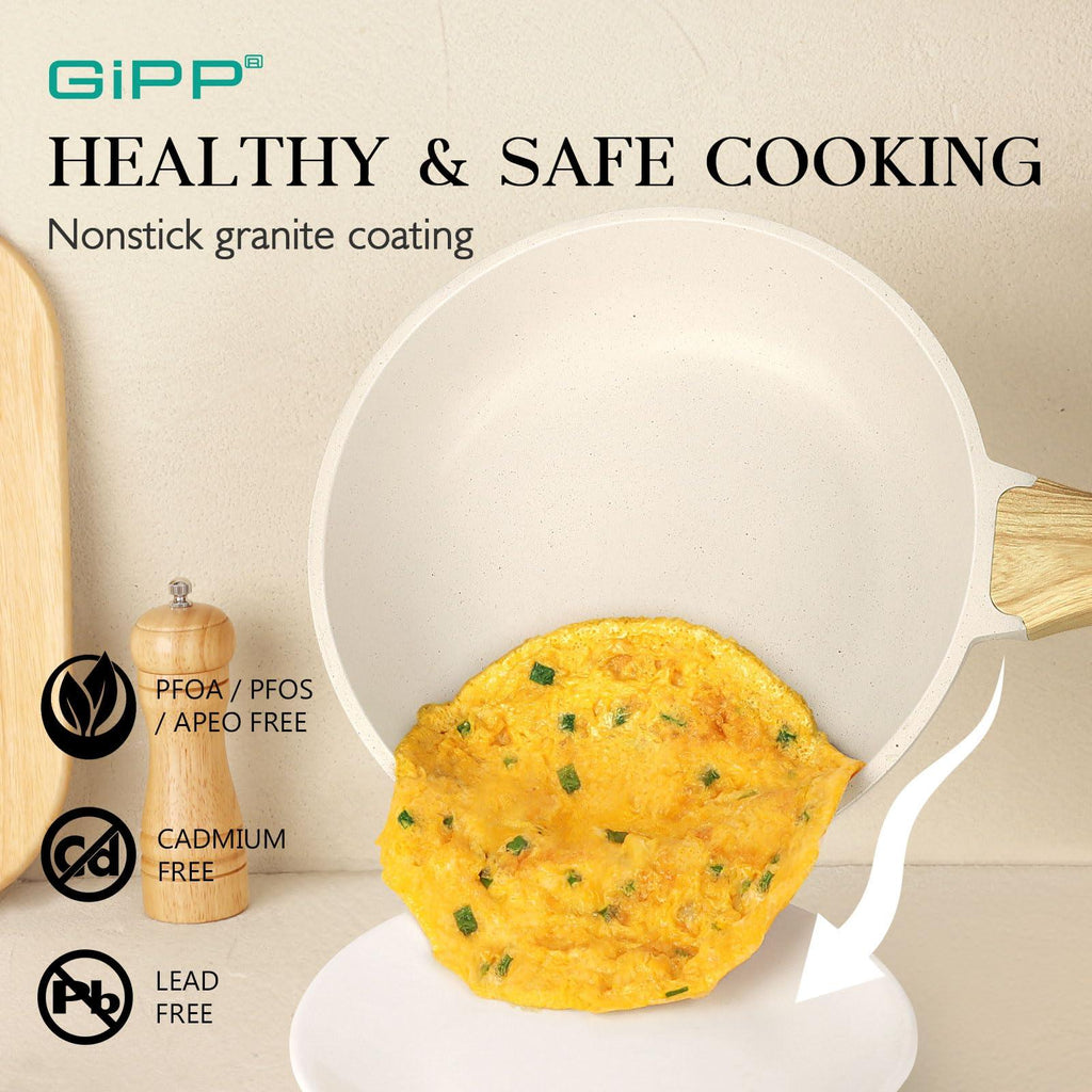 GiPP Pots and Pans Set Non Stick - 10 Pcs White Granite Kitchen Cookware Sets Nonstick Induction Cookware Cooking Pan Set with Frying Pans, Saucepans and Silicone Utensils, PFOS & PFOA Free - GiPP Kitchenware