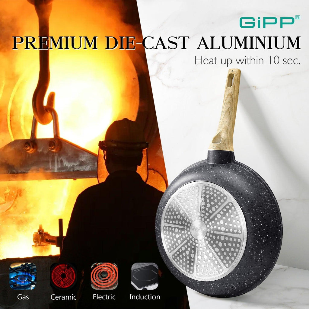 Nonstick Frying Pan Skillet - 8"/9.5"/11" Granite, Heat-Resistant Handle - GiPP Kitchenware