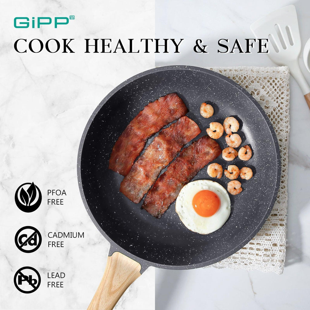 Nonstick Frying Pan Skillet - 8"/9.5"/11" Granite, Heat-Resistant Handle - GiPP Kitchenware